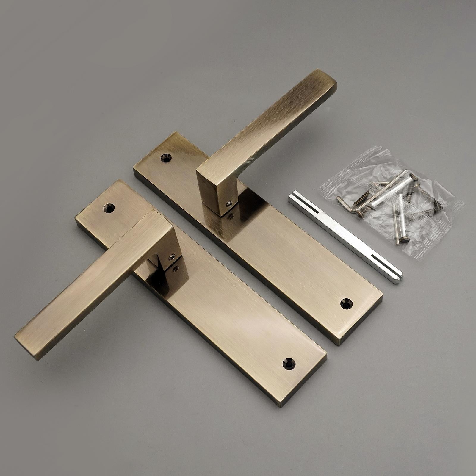 Lumina Door Handle on Backplate - Plain - Antique Brass