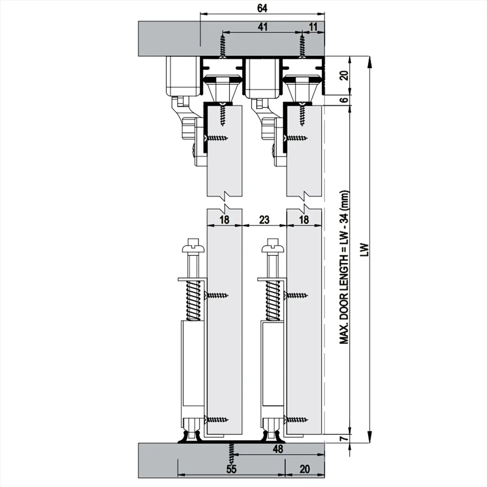 ES-Slide Wardrobe Sliding Door Kit - 2 Door - 2400mm Track - Both Way Soft Close - Decor And Decor