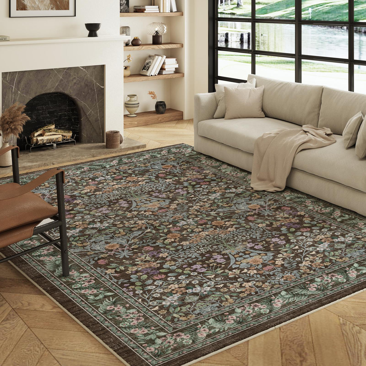 Orlina - Floral Washable Large Living Room Rug - 160x230cm