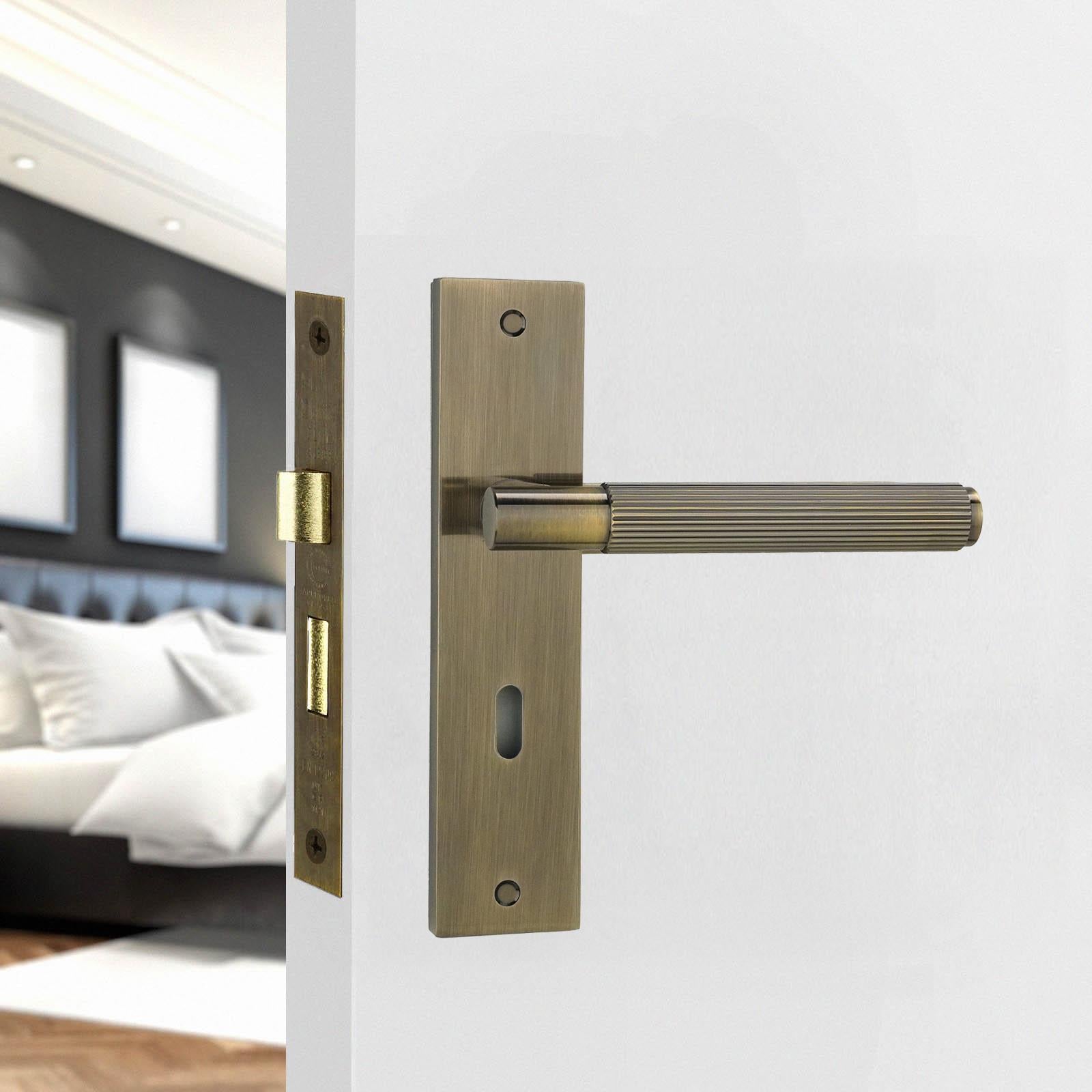 Hera Door Handle on Backplate - Key Hole - Antique Brass