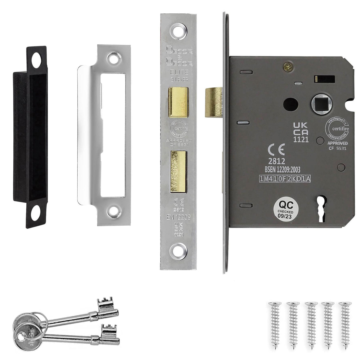 Fire Rated Sash Mortice Lock - 76mm - Polished Chrome