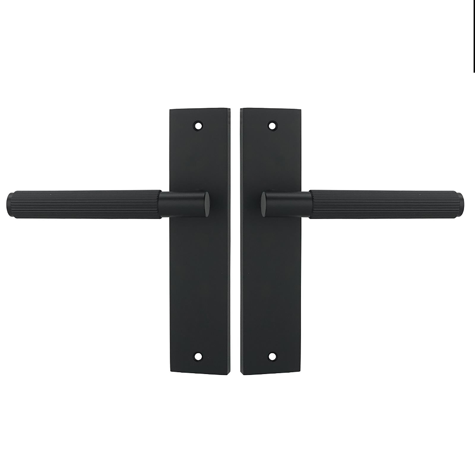 Hera Matt Black Passage Door Handles on Backplate - Latch and Hinge Set