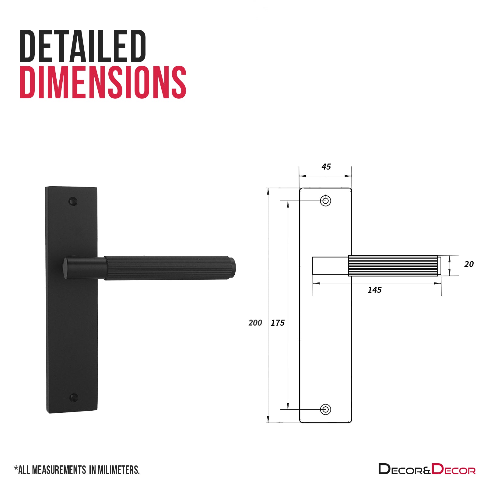 Hera Matt Black Passage Door Handles on Backplate - Latch Kit Set