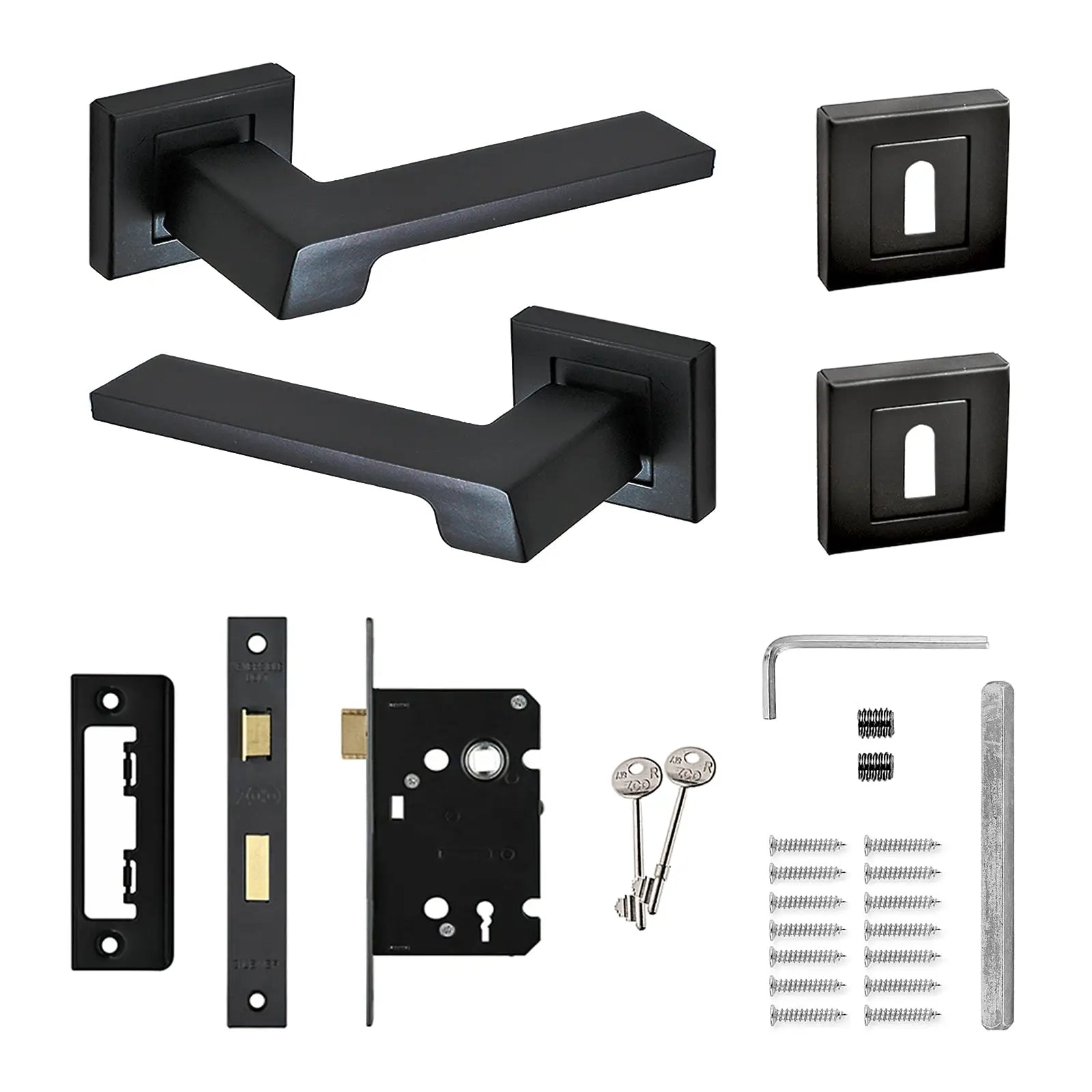 Spectra Matt Black Privacy Door Lever Handles - Sash Lock Kit Set - Decor And Decor