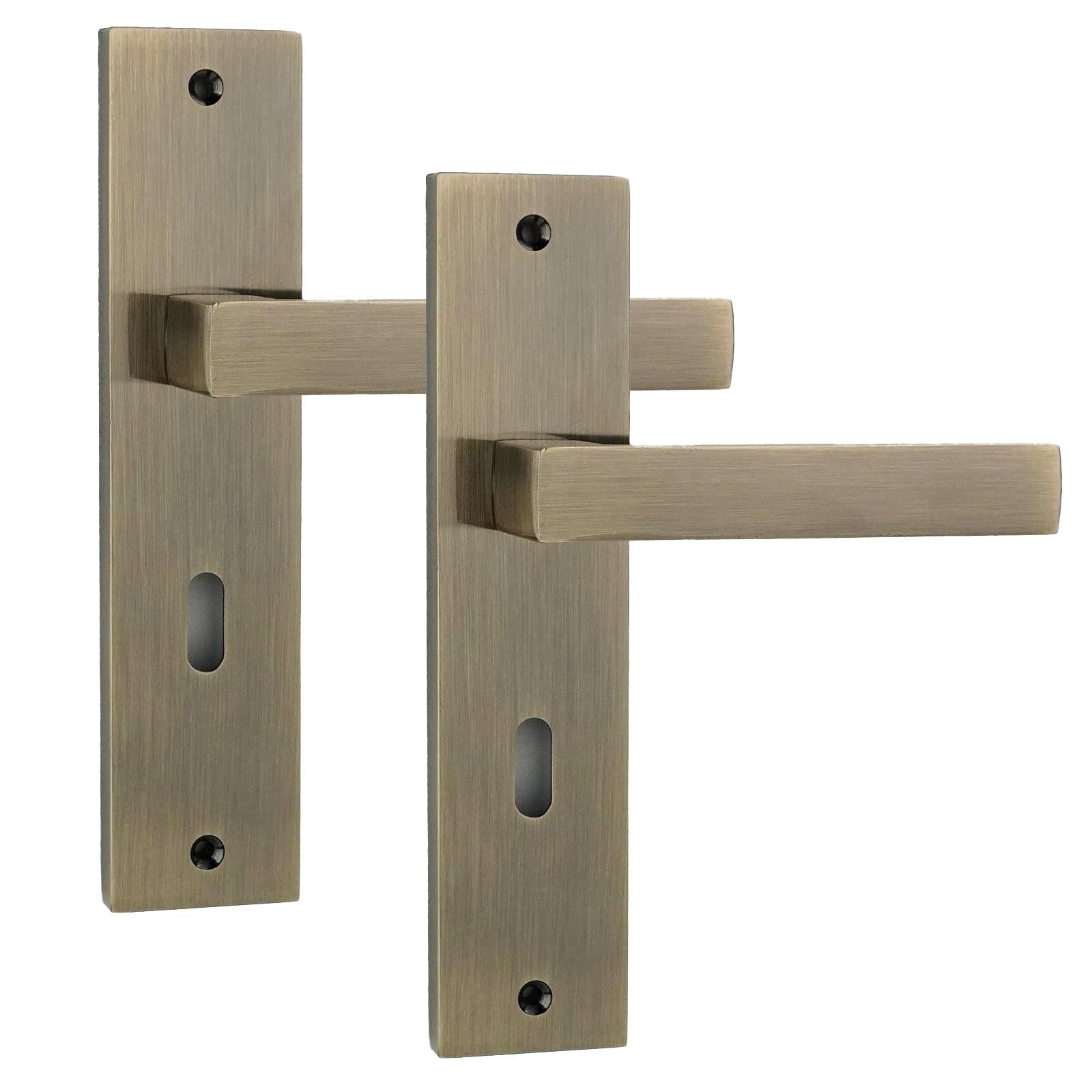 Lumina Antique Brass Privacy Door Handles on Backplate with Keys - Sash Lock Kit Set