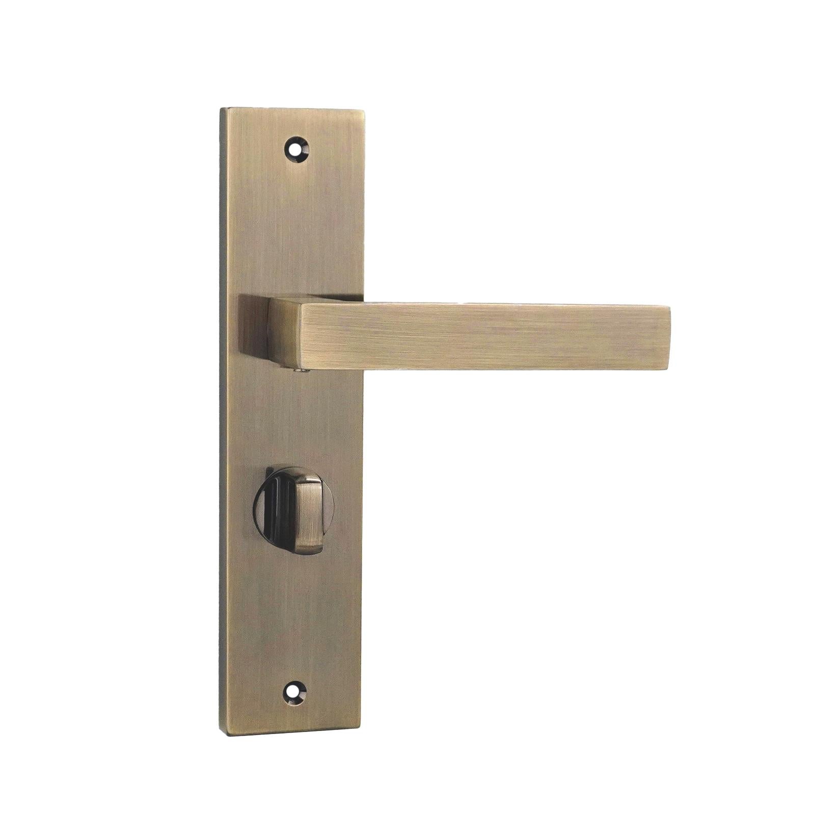 Lumina Antique Brass Bathroom Door Handles on Backplate - Bathroom Kit