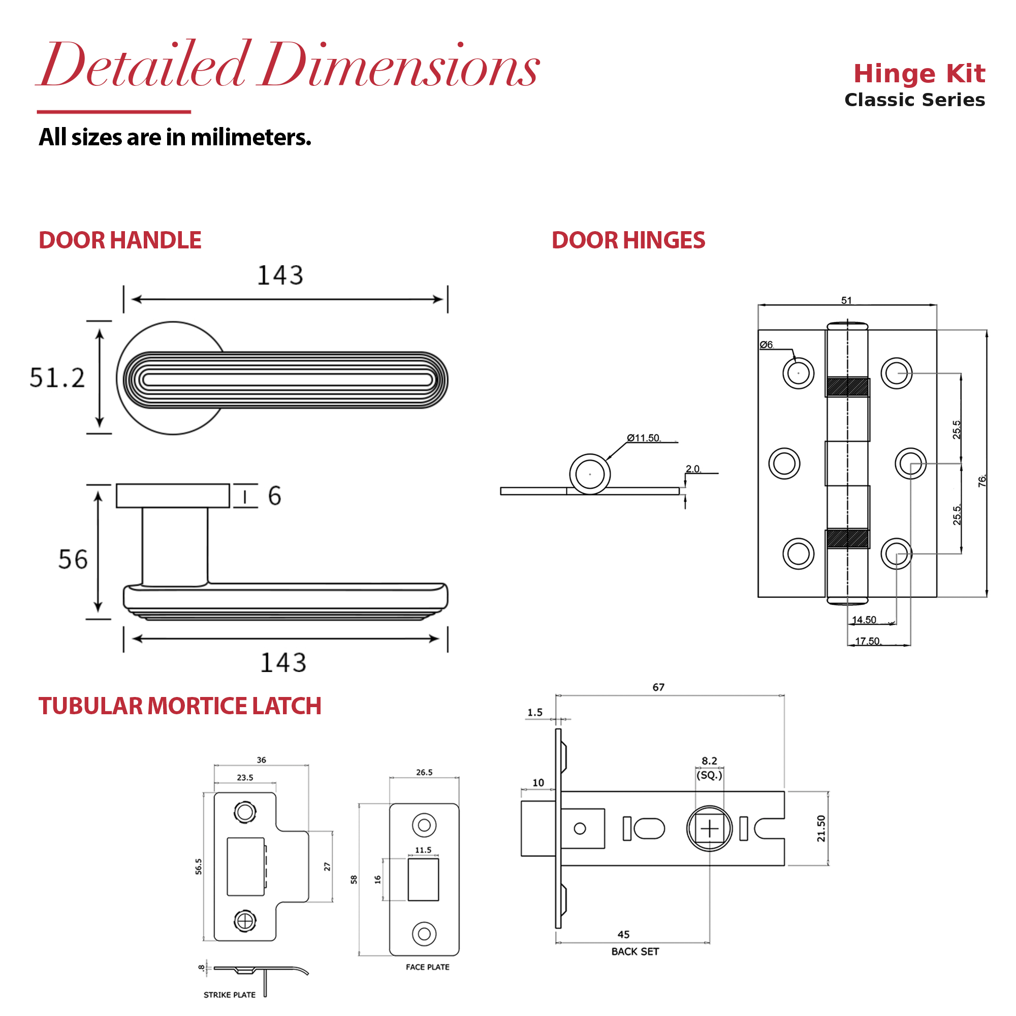 Marin Matt Black Passage Door Lever Handles - Latch and Hinge Set - Decor And Decor