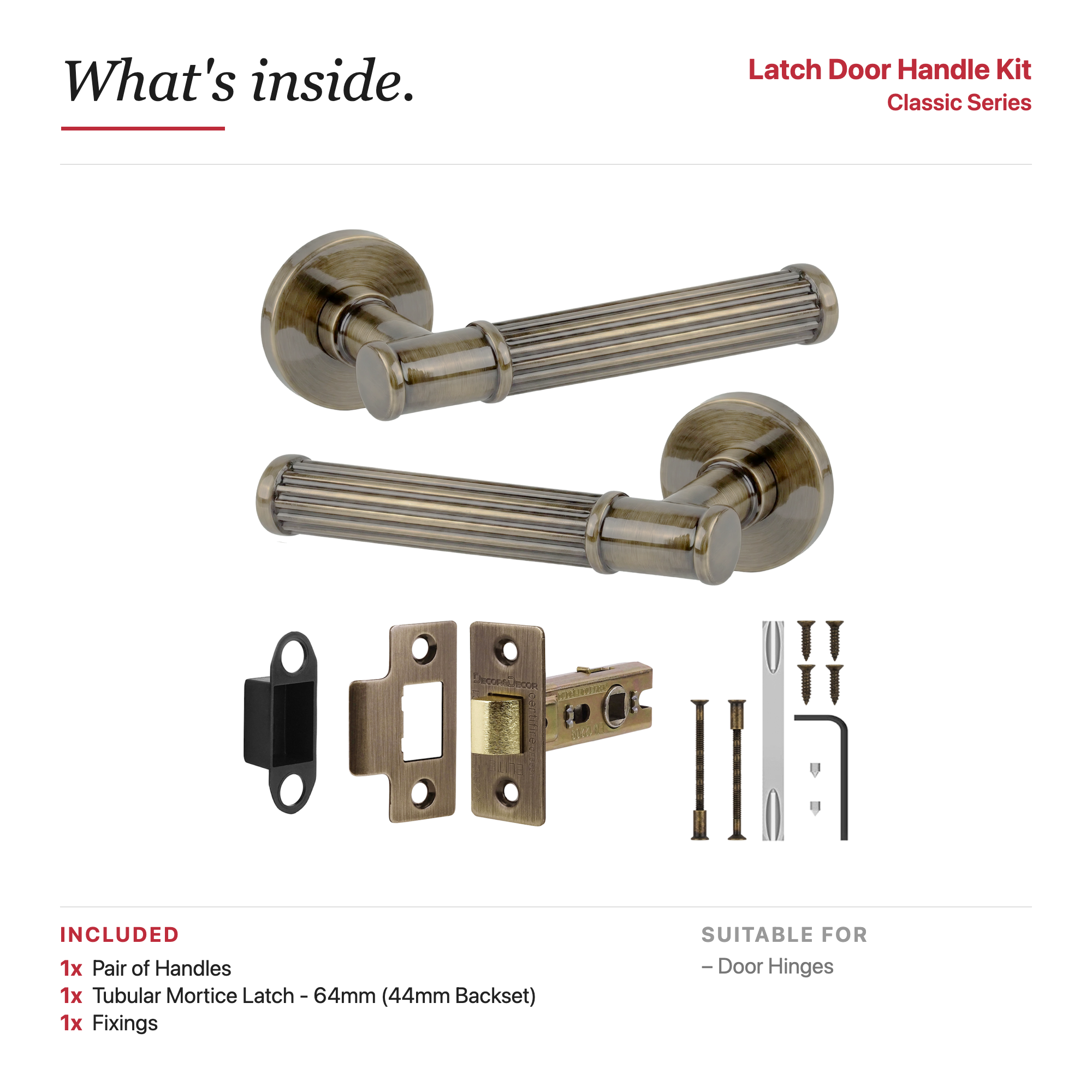 Leto Antique Brass Passage Door Lever Handles - Latch Kit Set - Decor And Decor