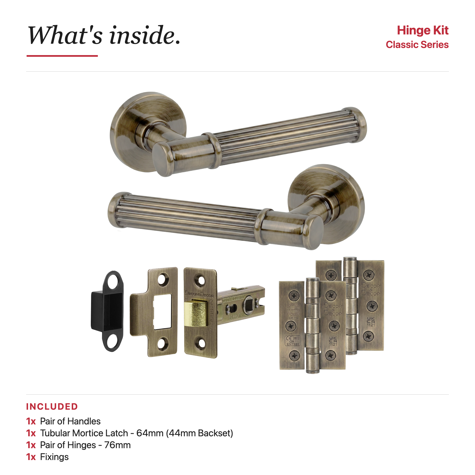 Leto Antique Brass Passage Door Lever Handles - Latch And Hinge Set - Decor And Decor