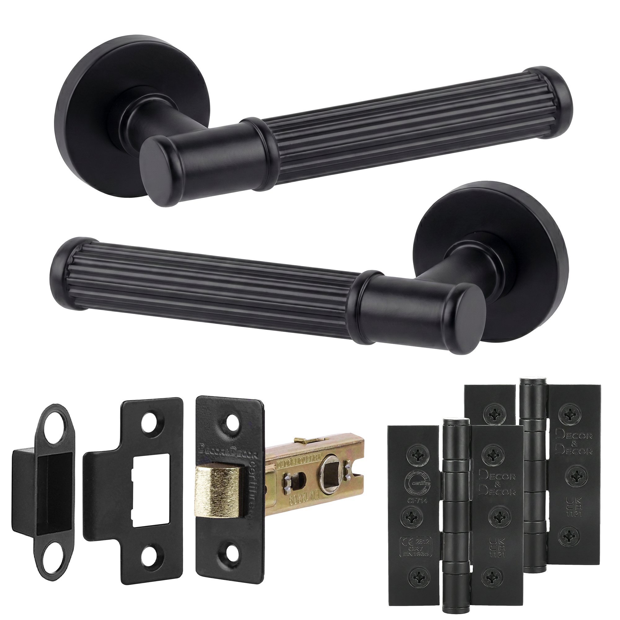 Leto Matt Black Passage Door Lever Handles - Latch and Hinge Set - Decor And Decor