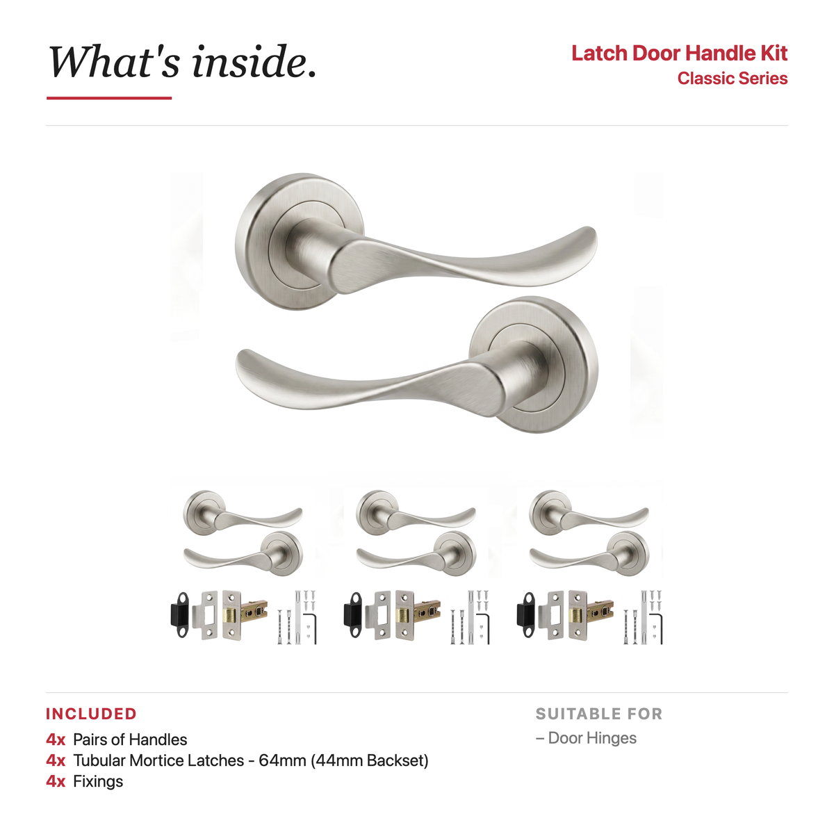 Nimbus Satin Nickel Passage Door Lever Handles – showing what's included in the box
