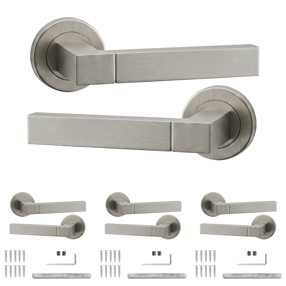 Lumina Satin Nickel Door Lever Handles - Pack of 4 Pairs