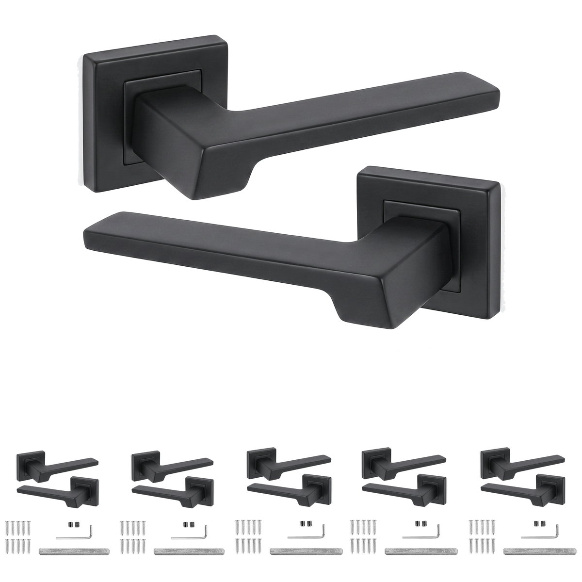 Spectra Matt Black Door Lever Handles - Pack of 6 Pairs