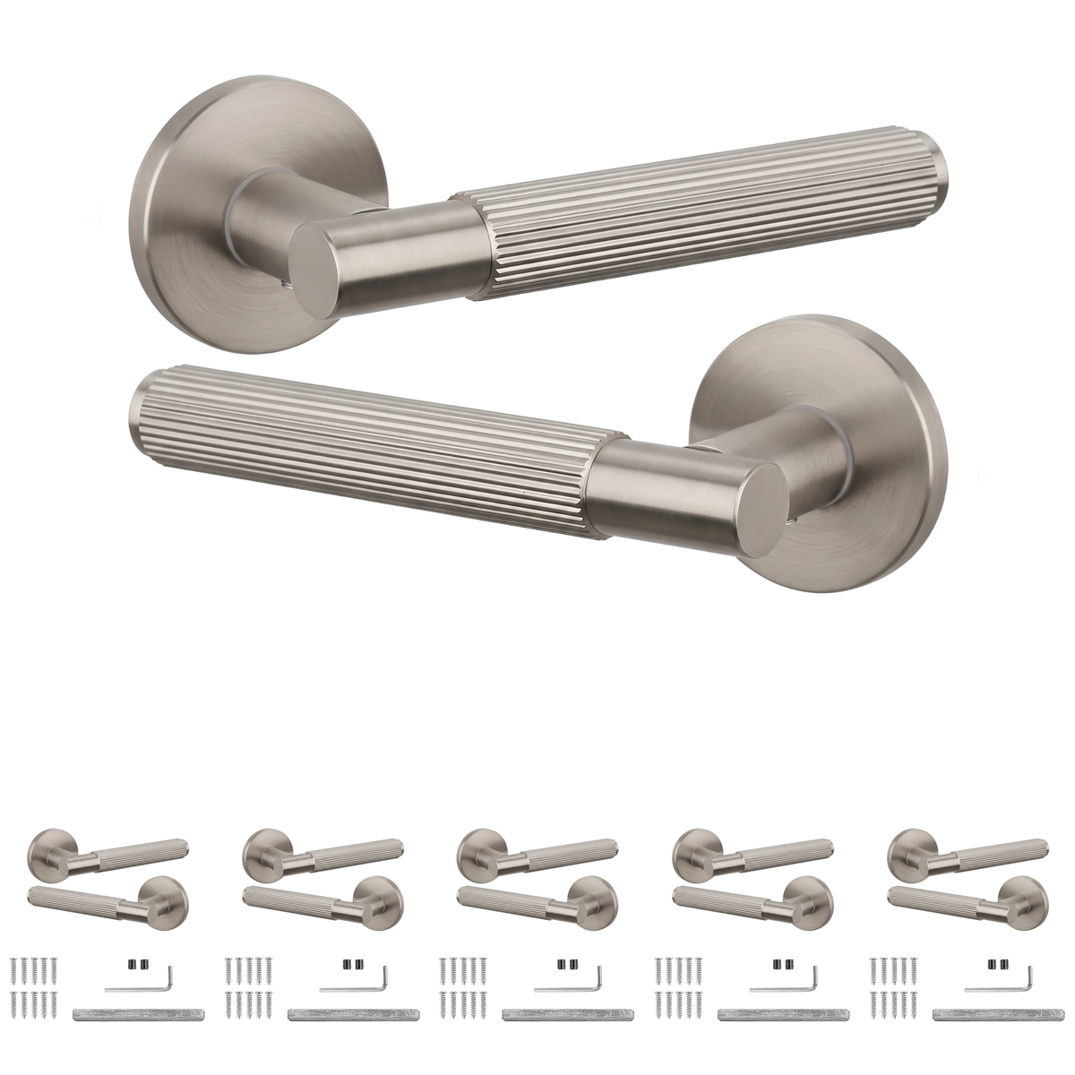 Hera Satin Nickel Door Lever Handles - Pack of 6 Pairs