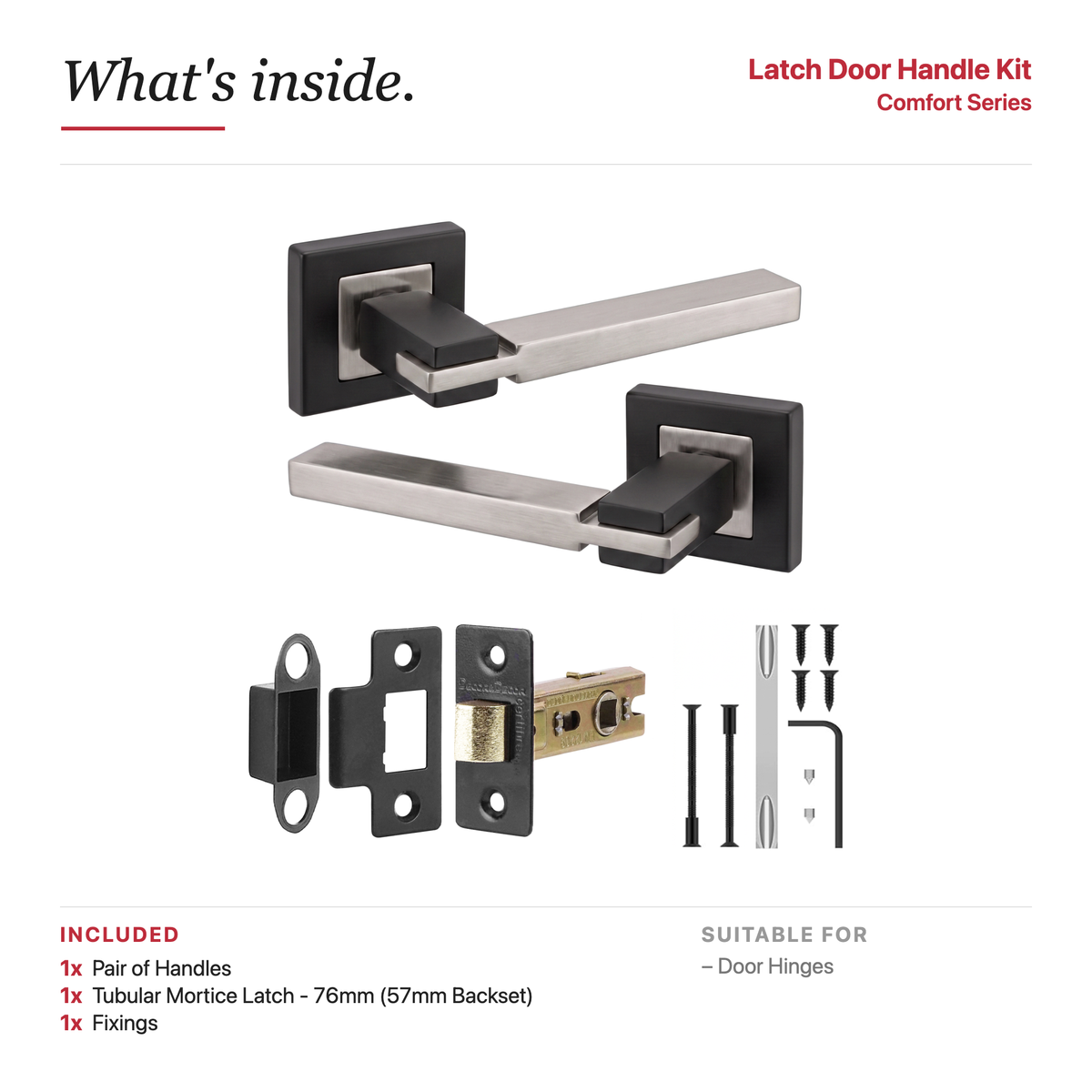 Nexus Duo Finish Passage Door Lever Handles – showing what's included in the box