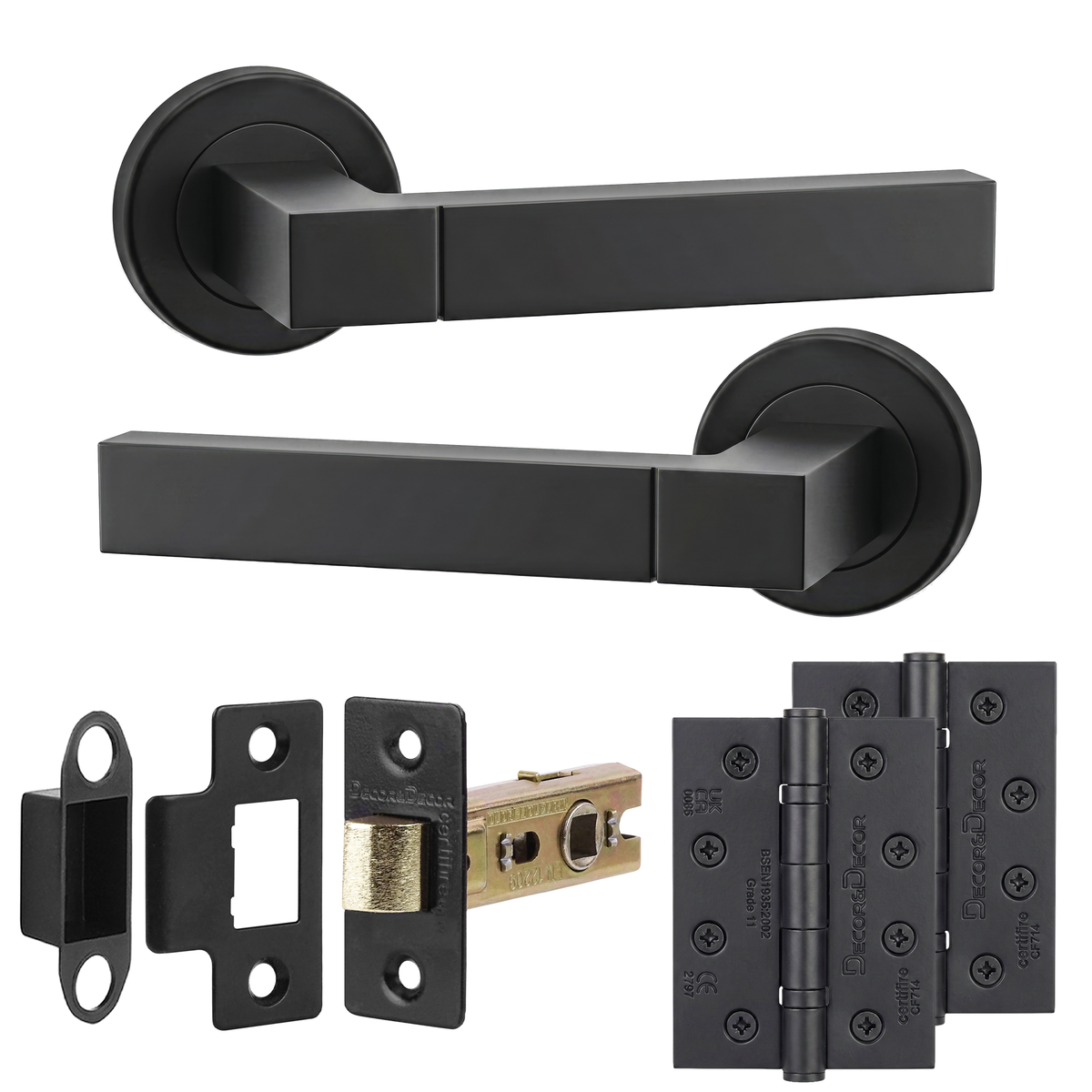 Lumina Matt Black Passage Door Lever Handles - Hinge Kit 102mm