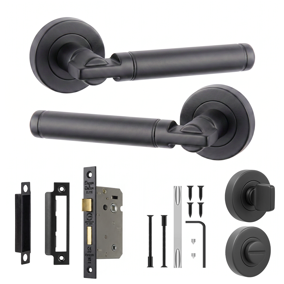 Enigma Matt Black Bathroom Door Lever Handles - Bathroom Kit 76mm