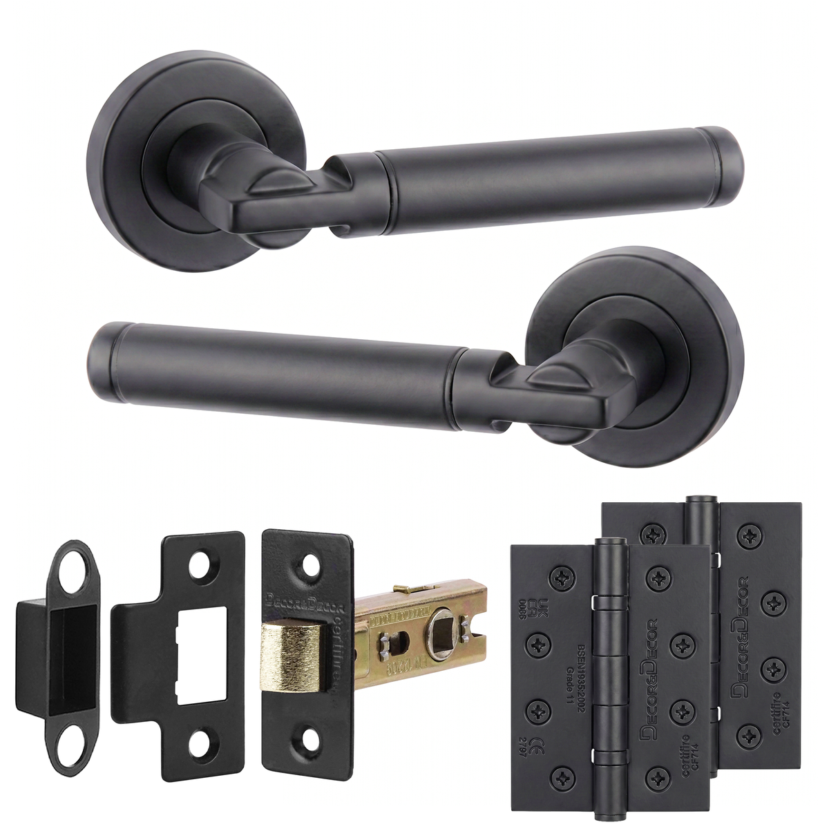 Enigma Matt Black Passage Door Lever Handles - Hinge Kit 102mm