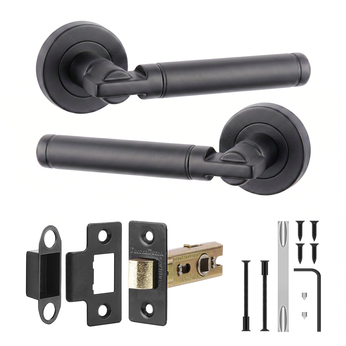 Enigma Matt Black Passage Door Lever Handles - Latch Kit 76mm