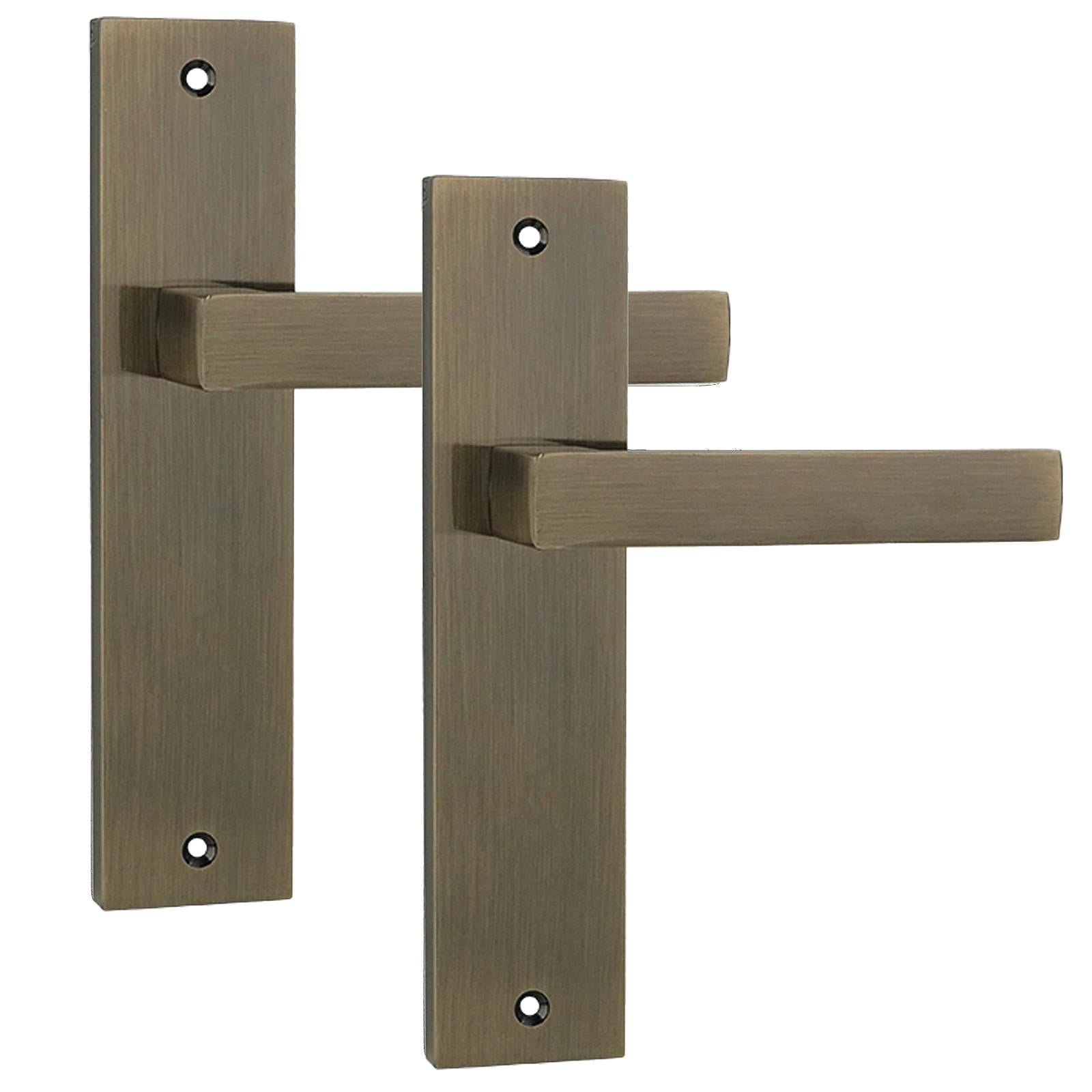 Lumina Antique Brass Passage Door Handles on Backplate - Latch Kit Set