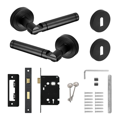 Enigma Matt Black Privacy Door Lever Handles - Sash Lock Kit Set - Decor And Decor