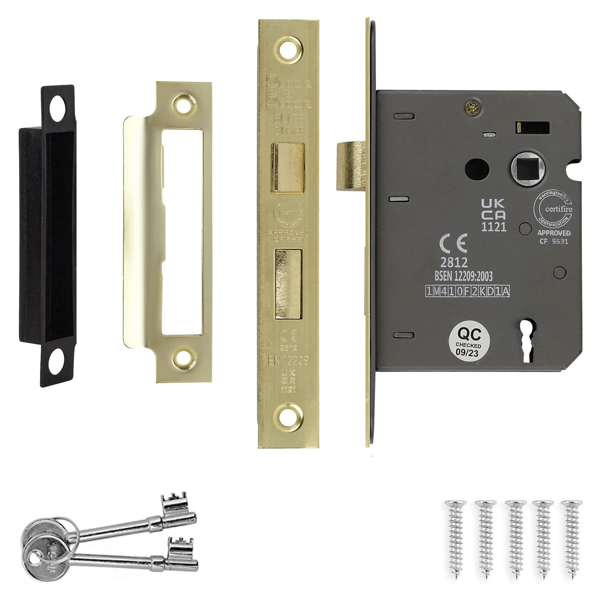 Fire Rated Sash Mortice Lock - 76mm - Electro Brass