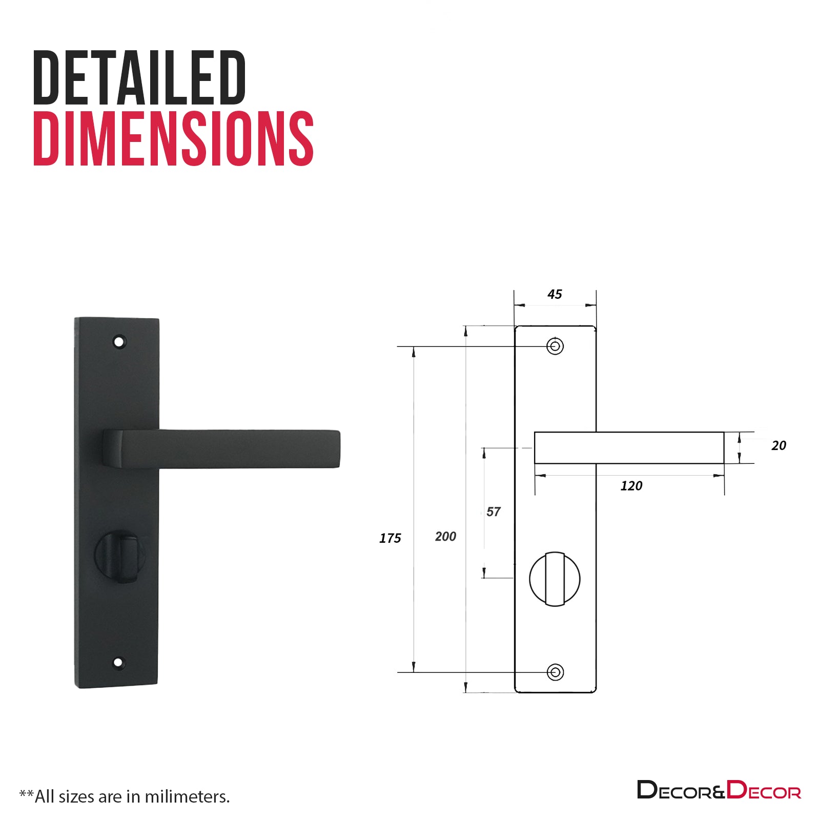 Lumina Door Handle on Backplate - WC - Matt Black