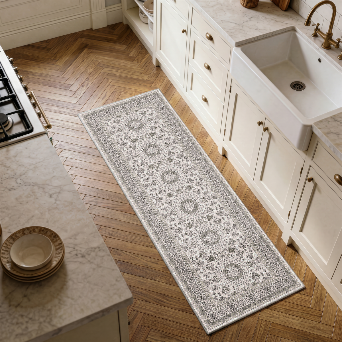 Vassia - Monochrome Washable Kitchen Rug - 60x180cm – view 8