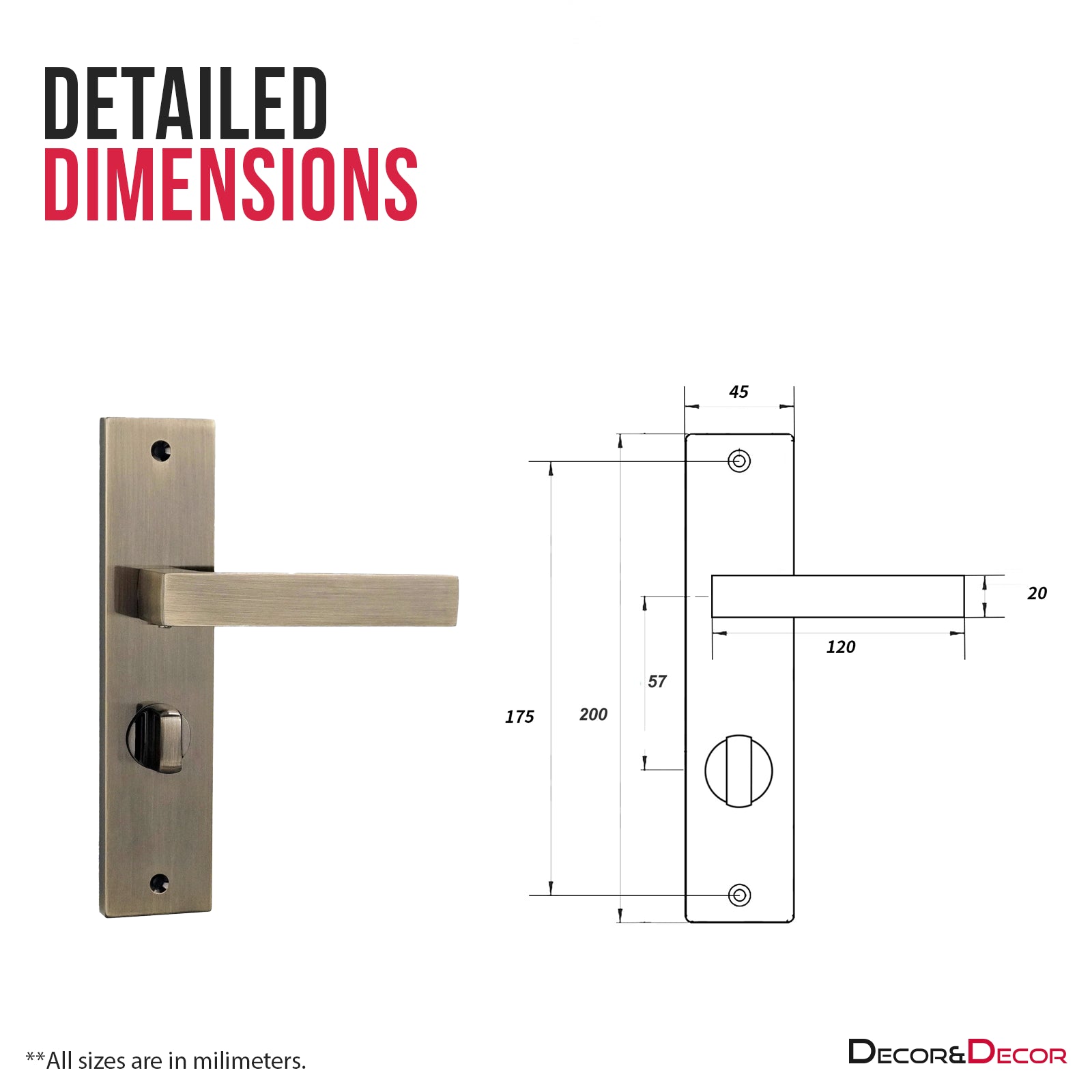 Lumina Antique Brass Bathroom Door Handles on Backplate - Bathroom Kit