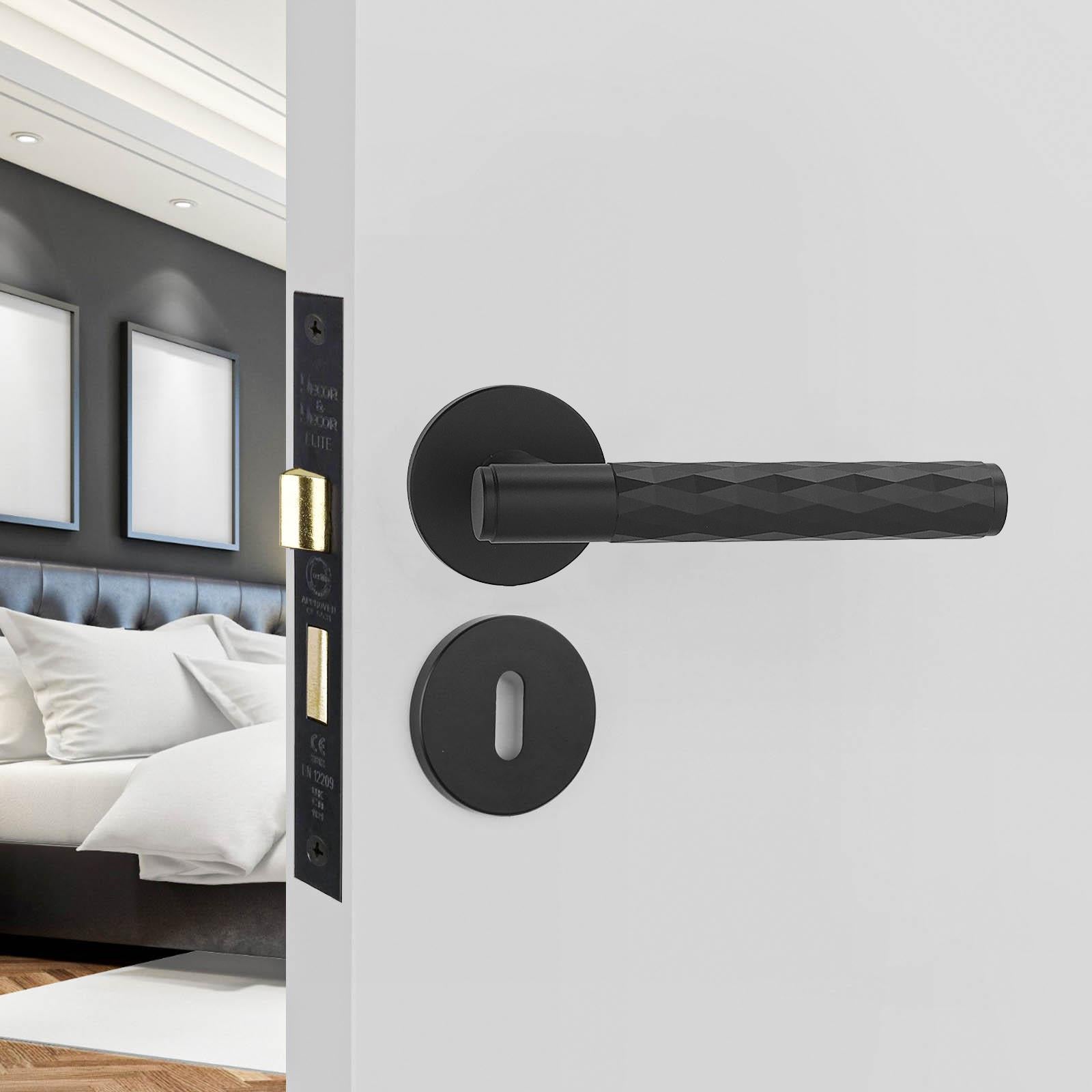 Tore Matt Black Privacy Door Handles - Sash Lock Kit Set