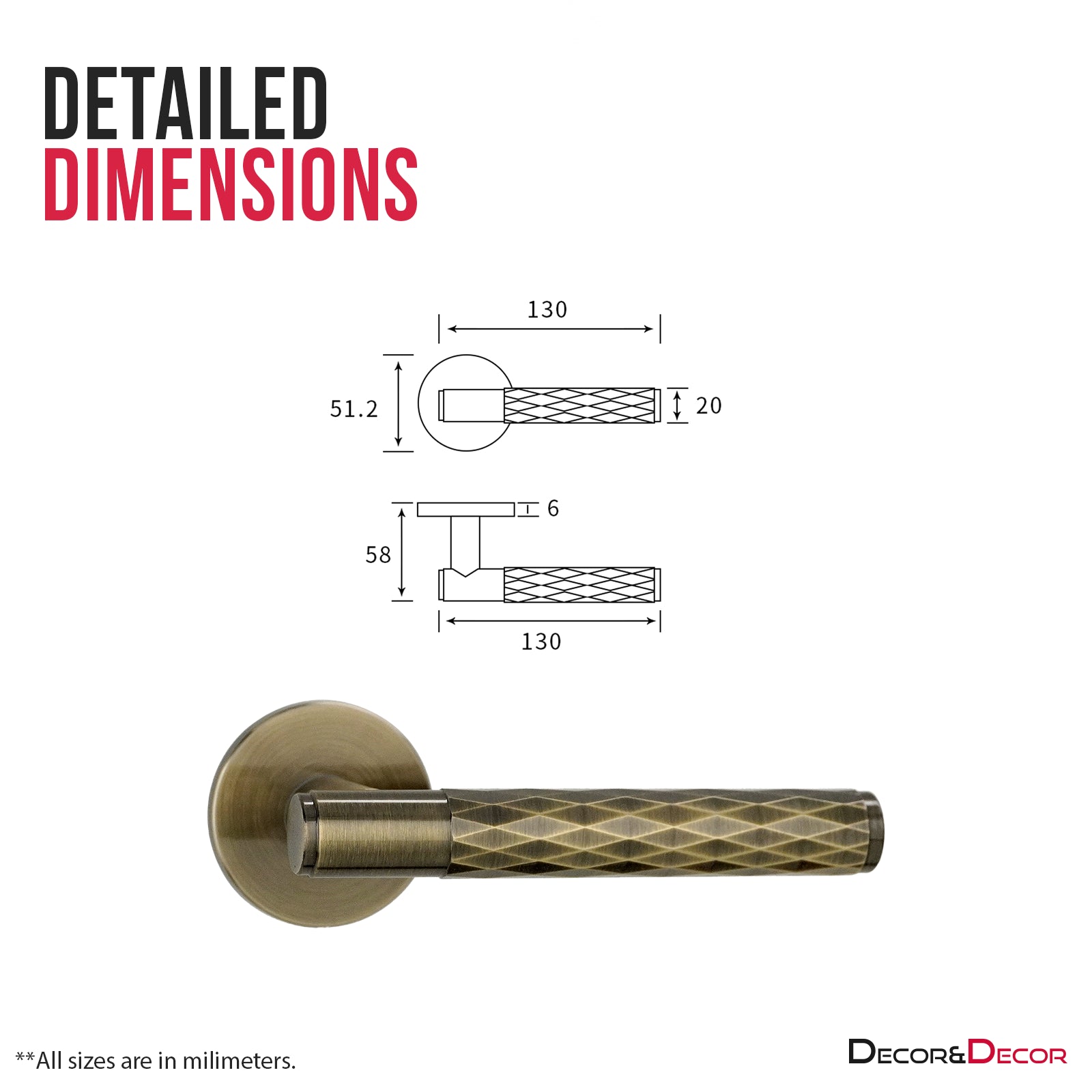 Tore Antique Brass Passage Door Handles - Latch Kit Set