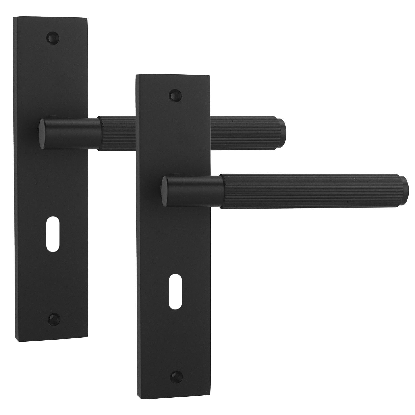 Hera Door Handle on Backplate - Key Hole - Matt Black