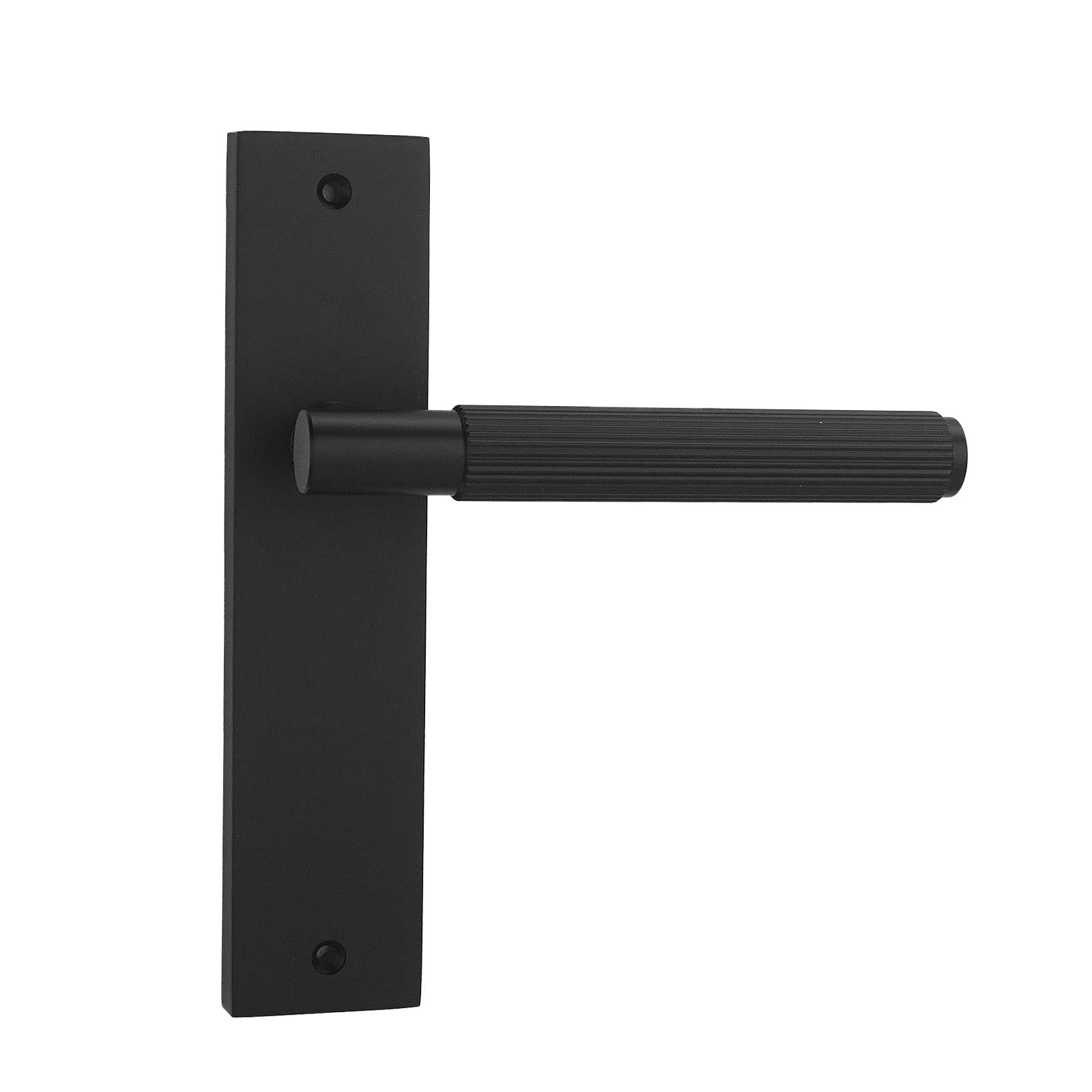 Hera Matt Black Passage Door Handles on Backplate - Latch Kit Set