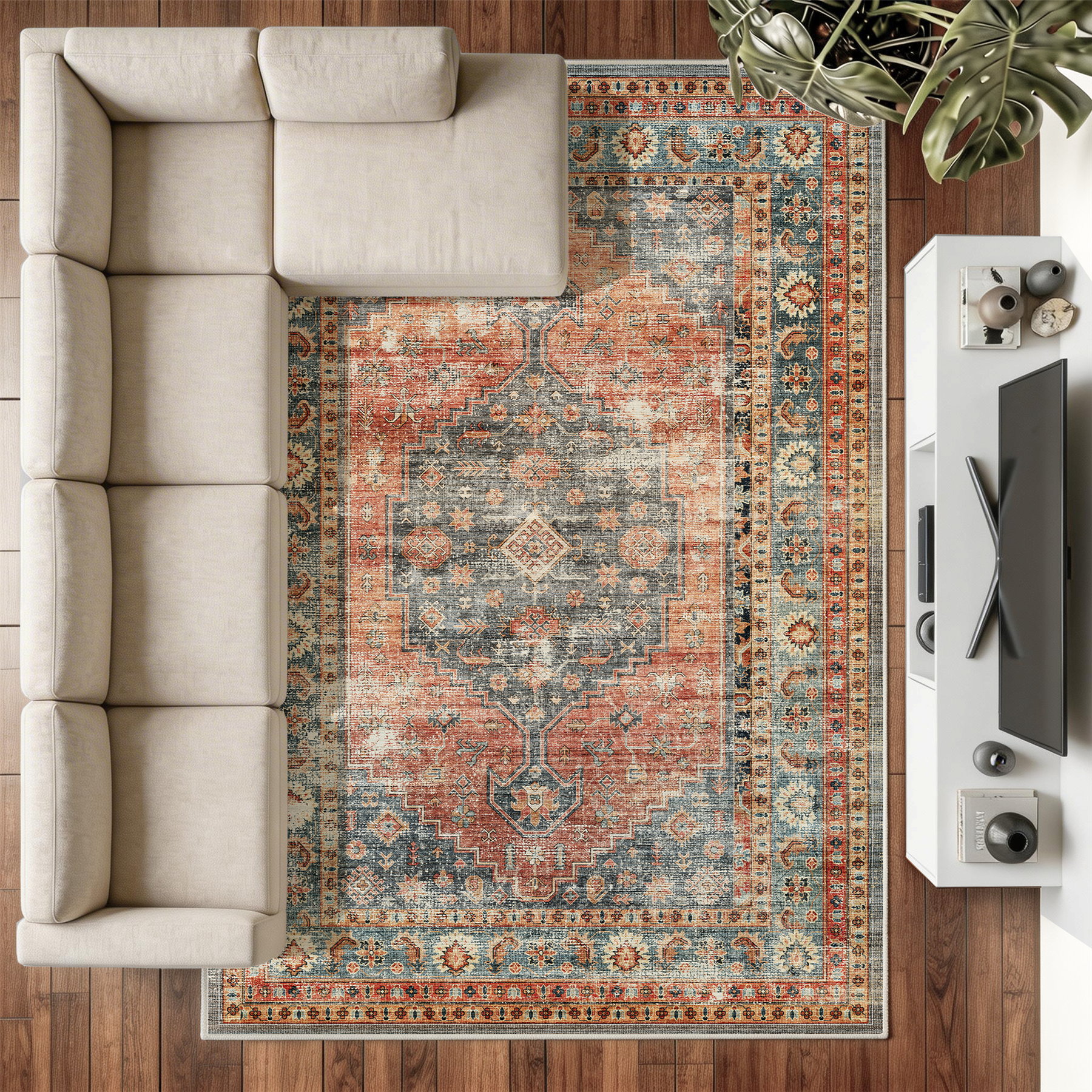 Calmere - Vintage Washable Extra Large Area Rug - 200x290cm