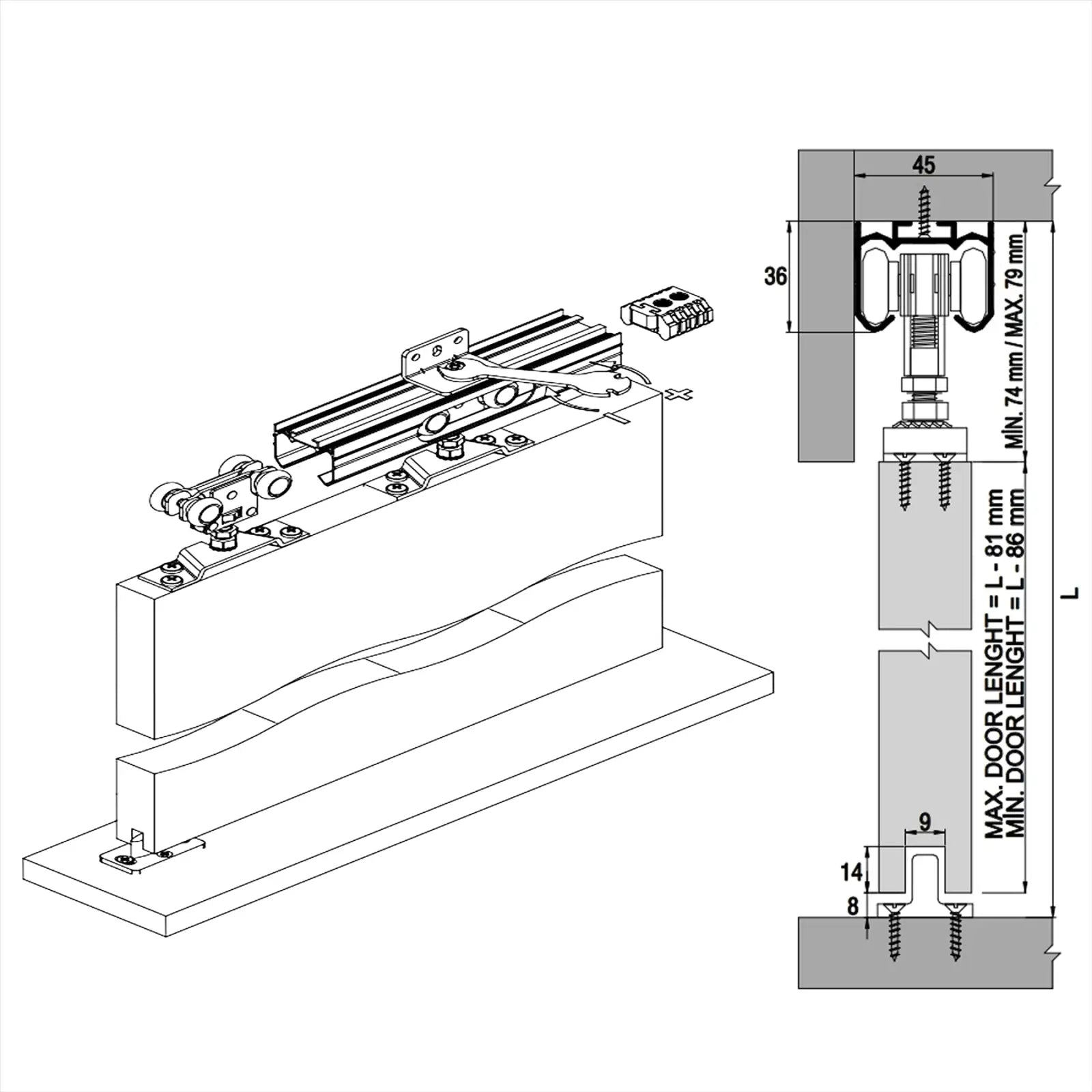 X-Slide Top Hung Sliding Door Kit - 1800mm Track - Decor And Decor