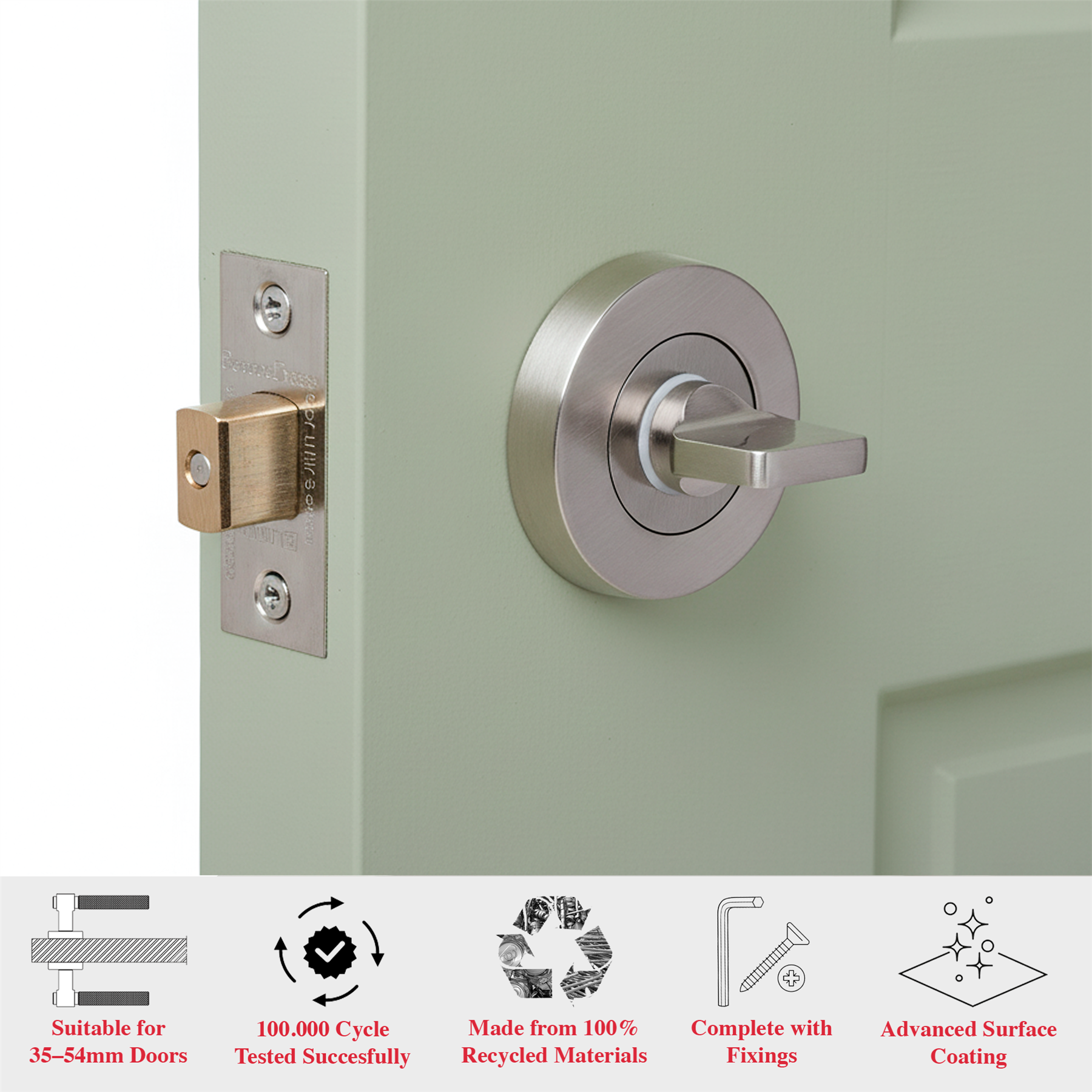 Fire Rated Tubular Mortice Deadbolt and Bathroom Turn And Release Thumbturn - Satin Nickel - Wc Thumb Turn | Decoranddecor