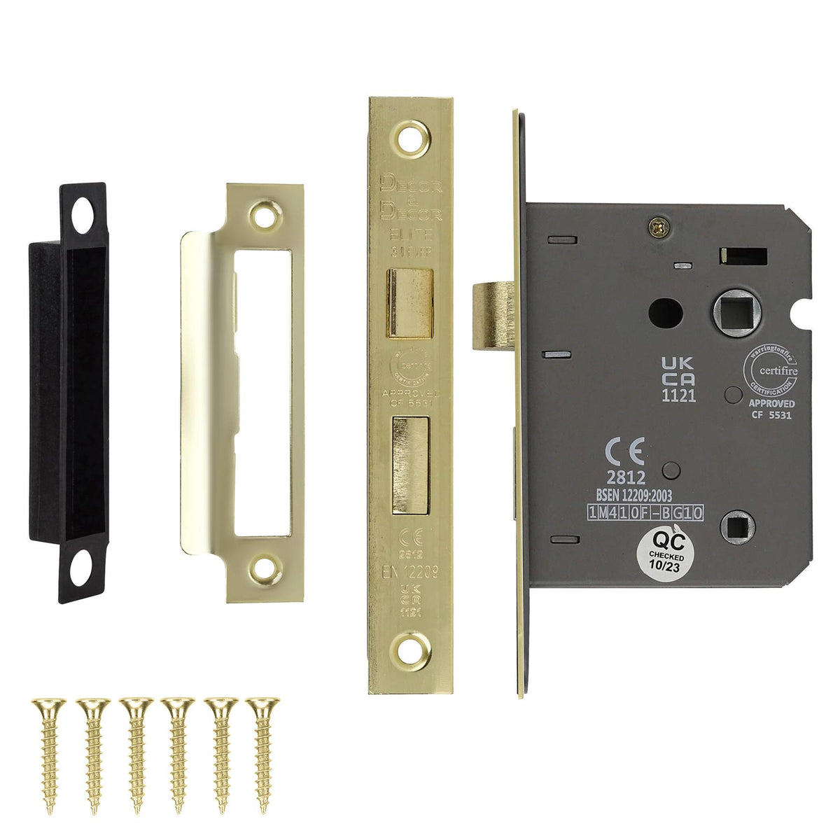Fire Rated Bathroom Mortice Lock - 76mm - Electro Brass