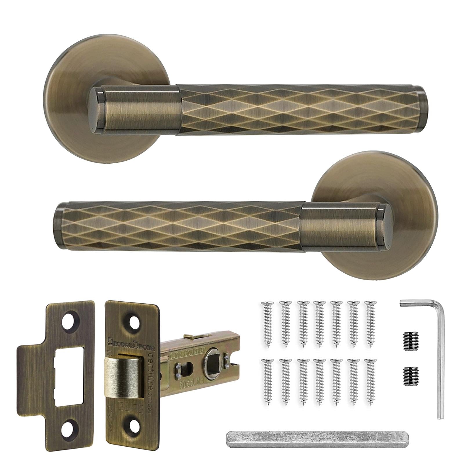 Tore Antique Brass Passage Door Handles - Latch Kit Set