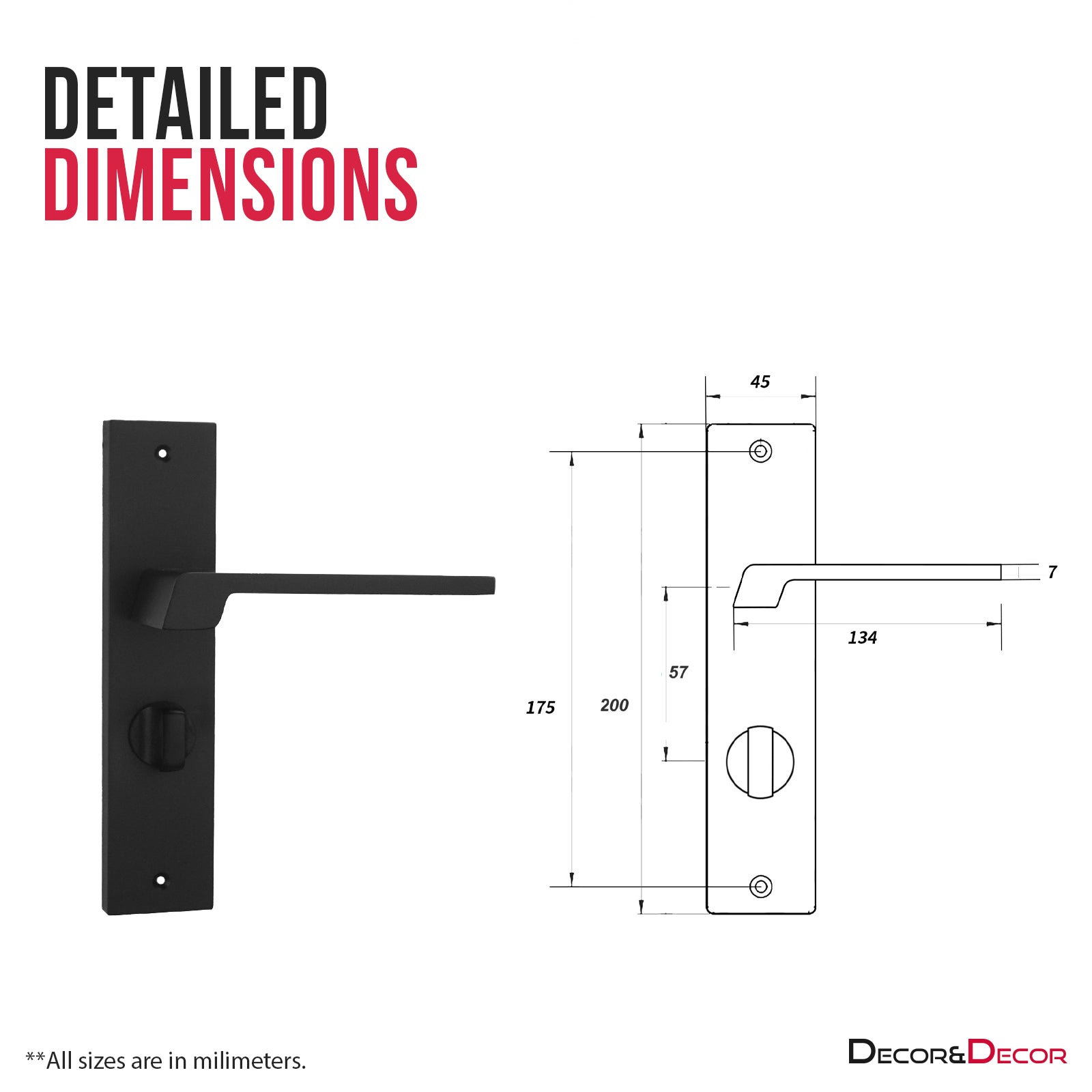 Spectra Door Handle on Backplate - WC - Matt Black