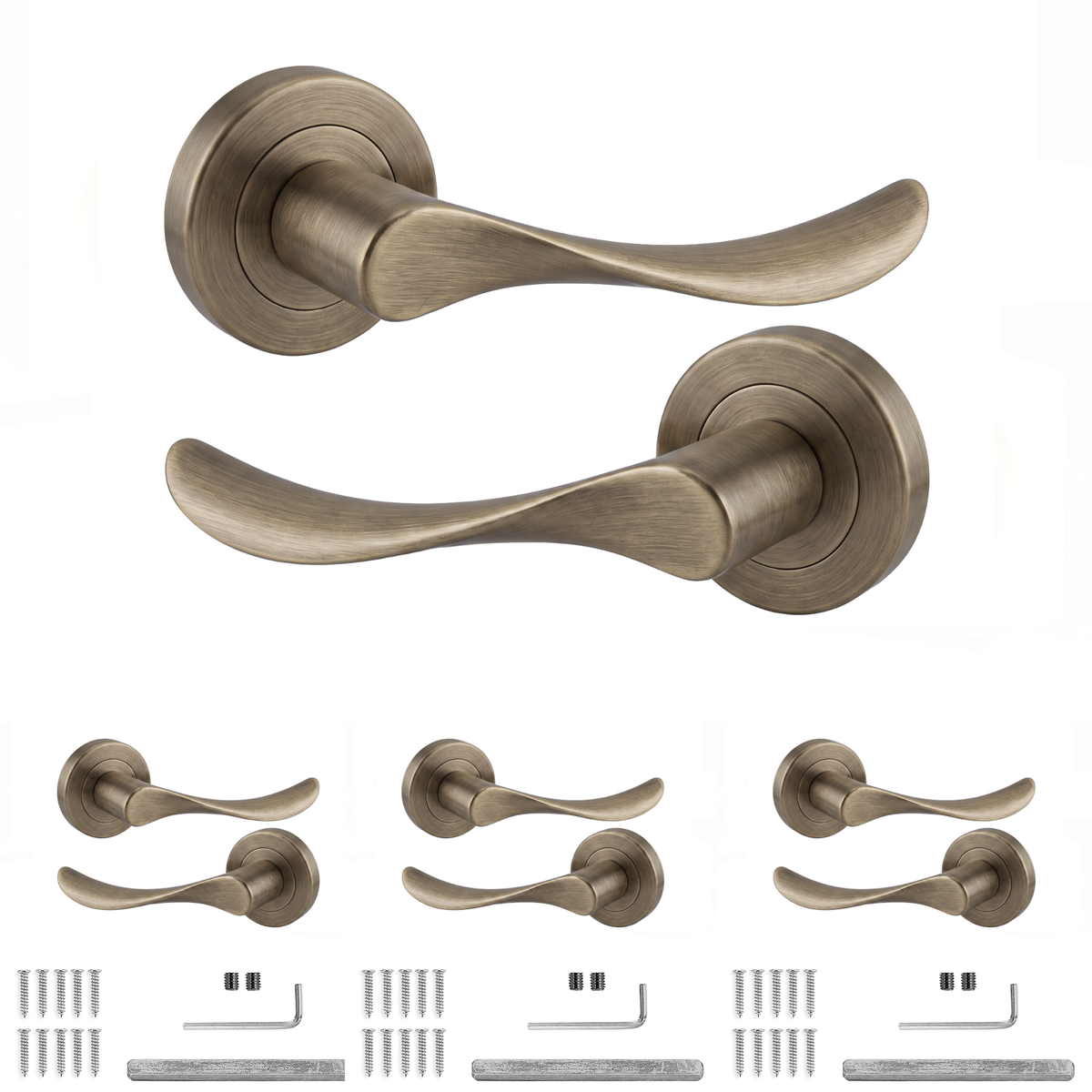Nimbus Antique Brass Door Lever Handles - Pack of 4 Pairs