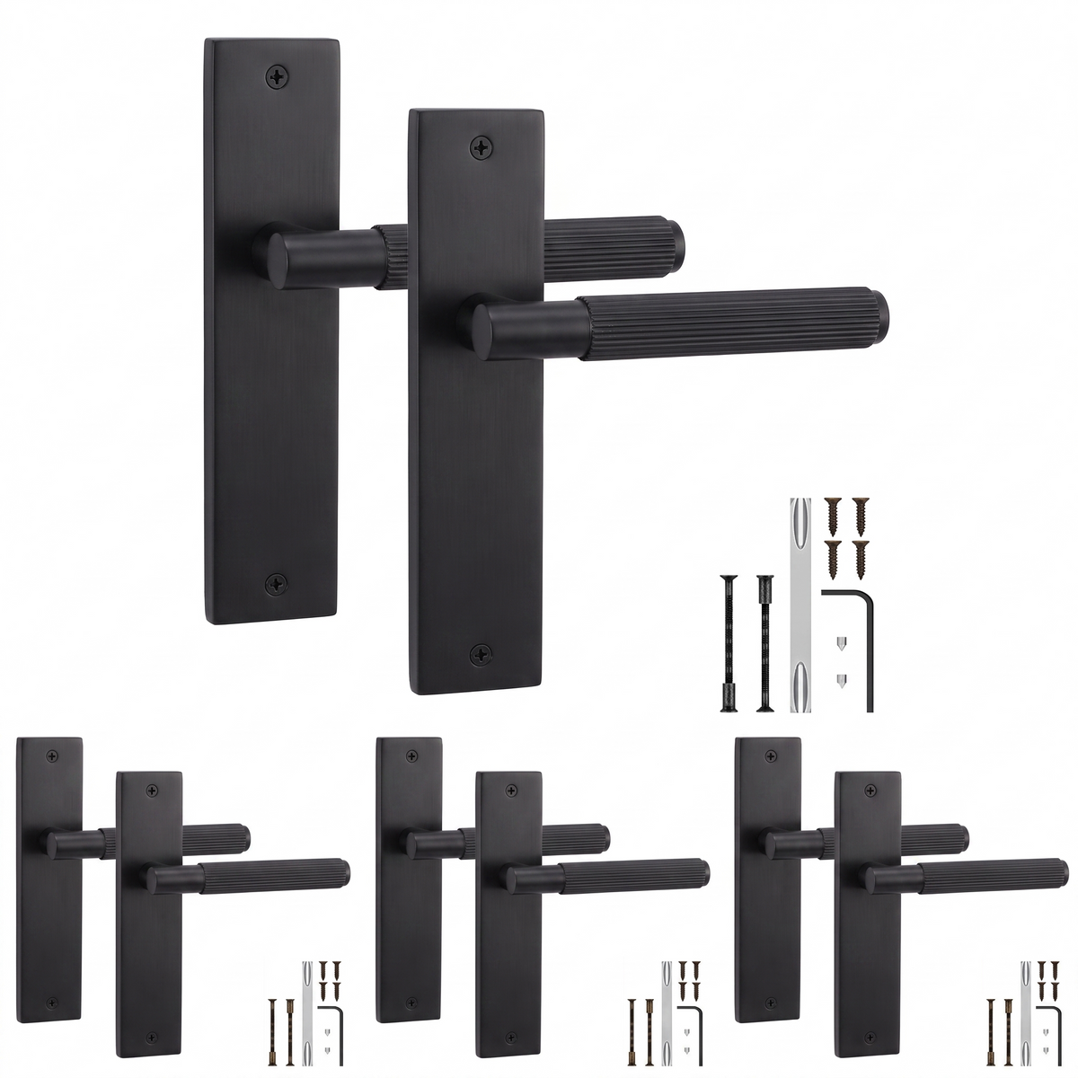 Hera Matt Black Door Lever Handles on Backplate - Pack of 4 Pairs