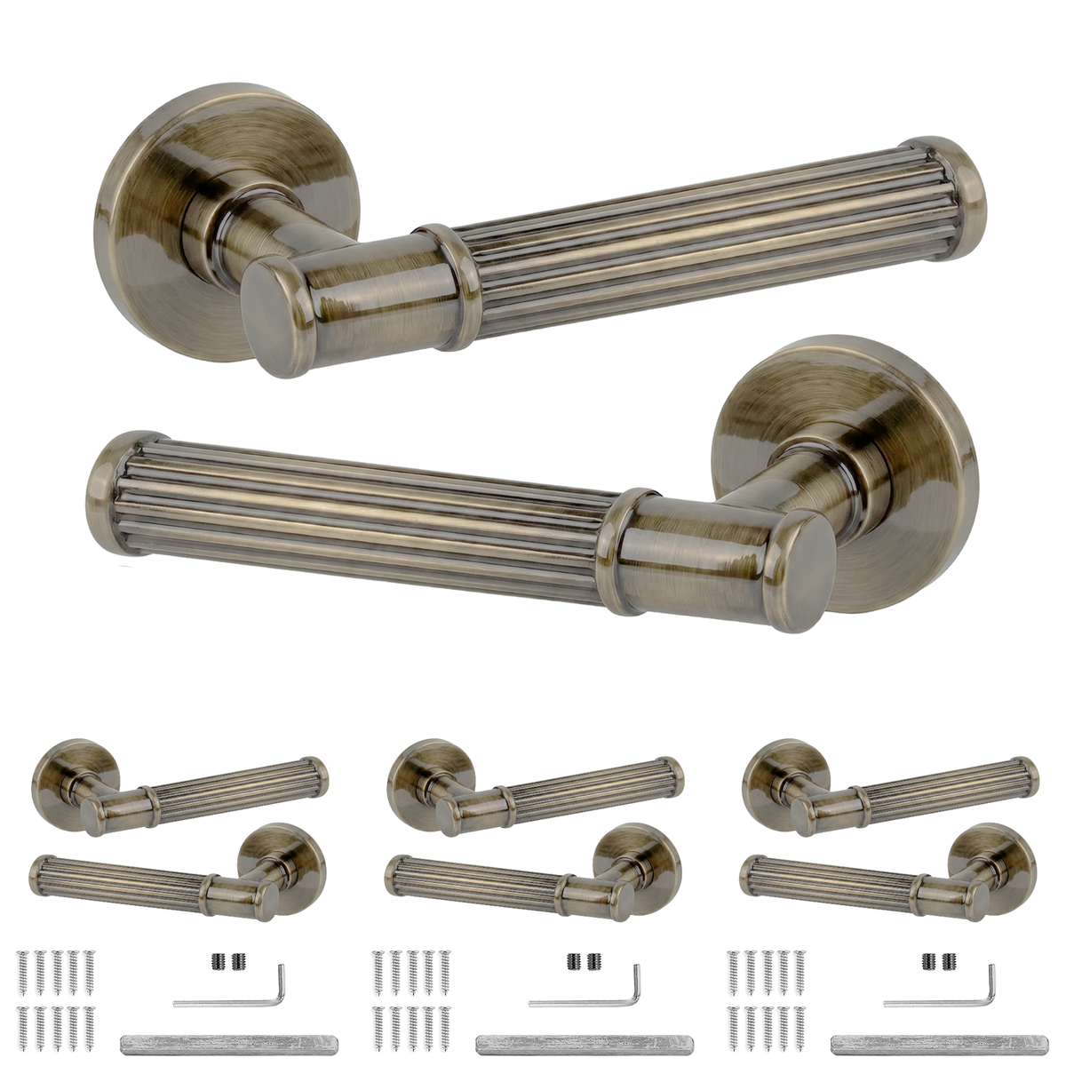 Leto Antique Brass Door Lever Handles - Pack of 4 Pairs