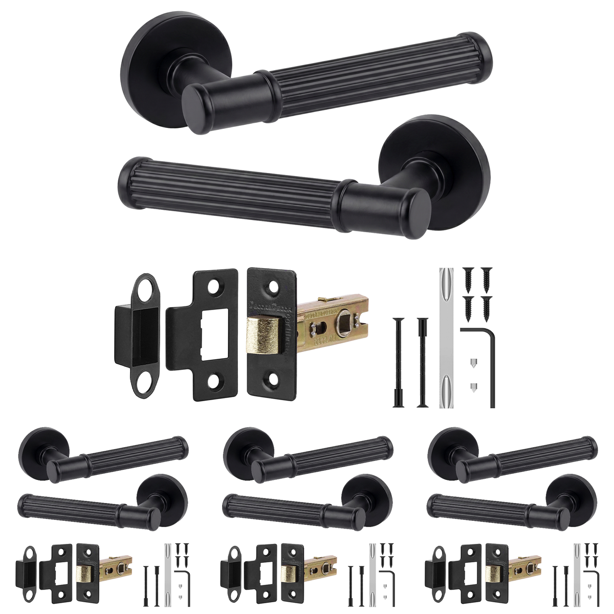 Leto Matt Black Passage Door Lever Handles - Latch Kit 76mm - Pack of 4
