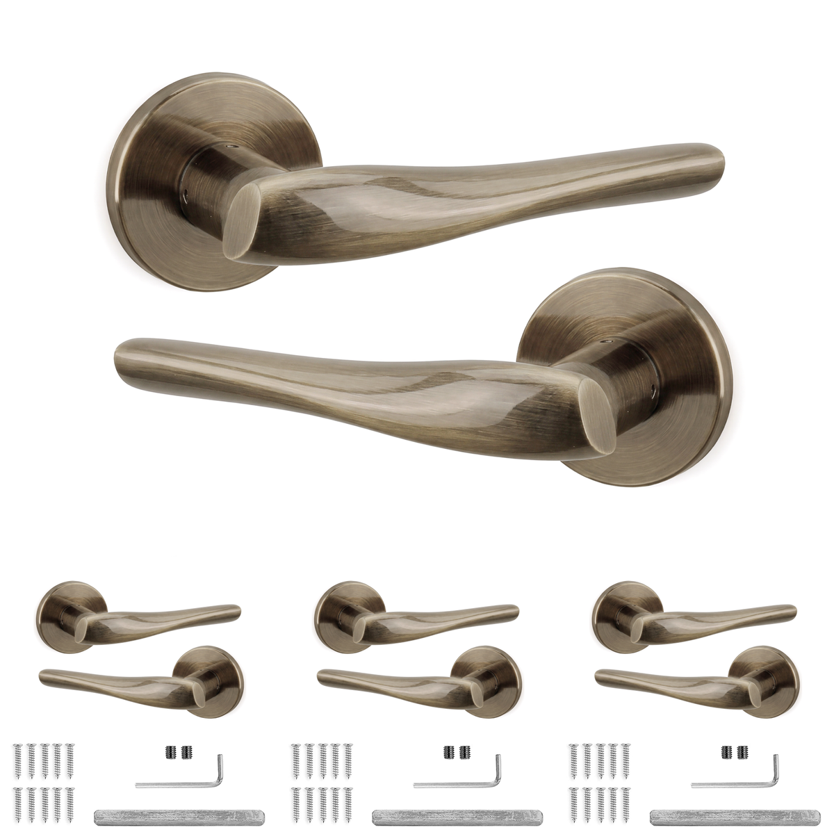 Nanda Antique Brass Door Lever Handles - Pack of 4 Pairs