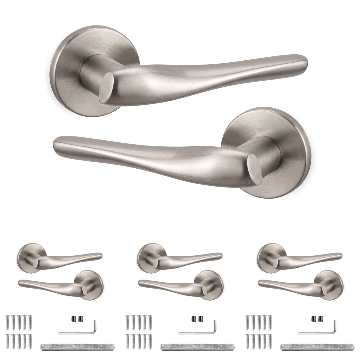 Nanda Satin Nickel Door Lever Handles - Pack of 4 Pairs
