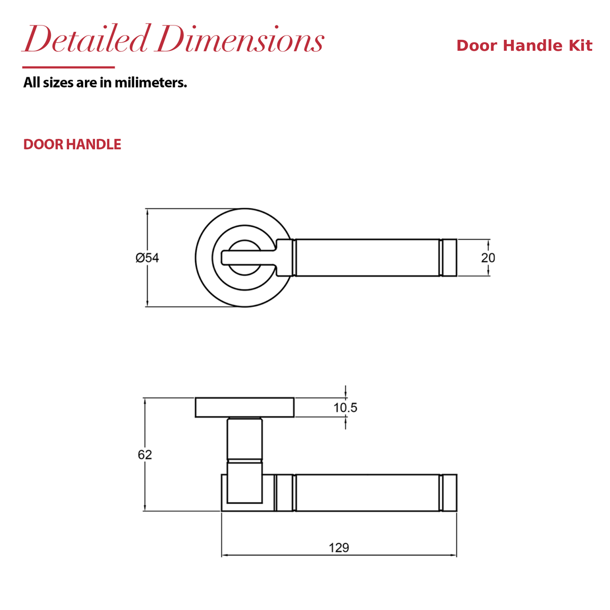 Enigma Matt Black Door Lever Handles – dimensions and measurements diagram