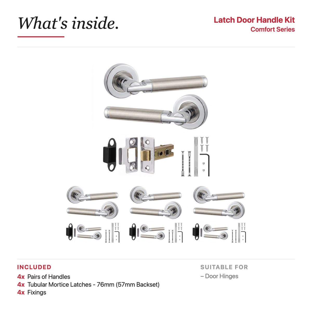 Enigma Duo Finish Passage Door Lever Handles – showing what's included in the box