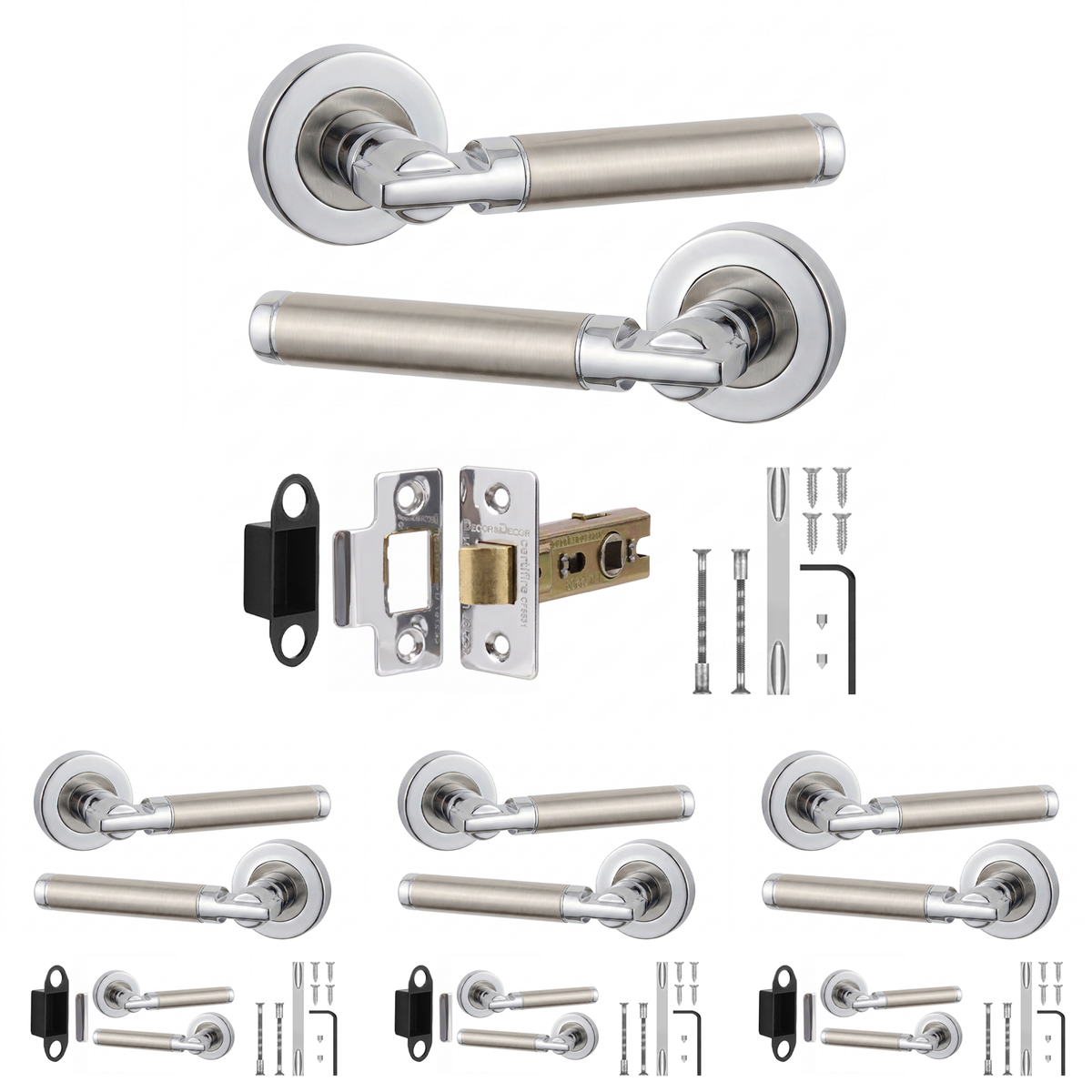 Enigma Duo Finish Passage Door Lever Handles - Latch Kit 64mm - Pack of 4