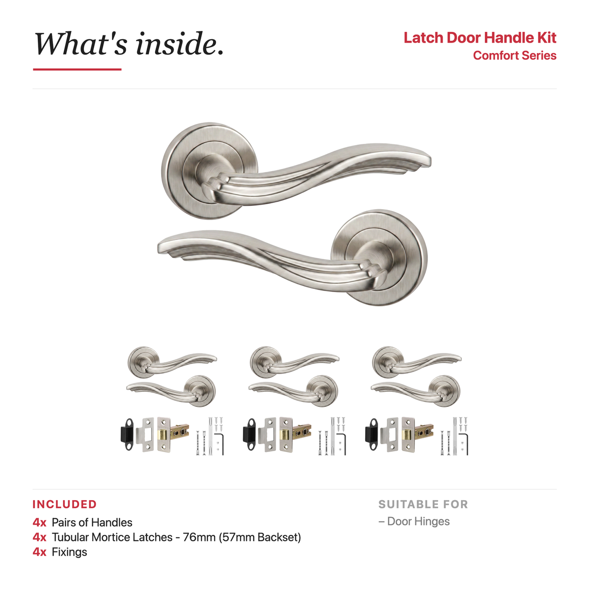 Solace Satin Nickel Passage Door Lever Handles – showing what's included in the box
