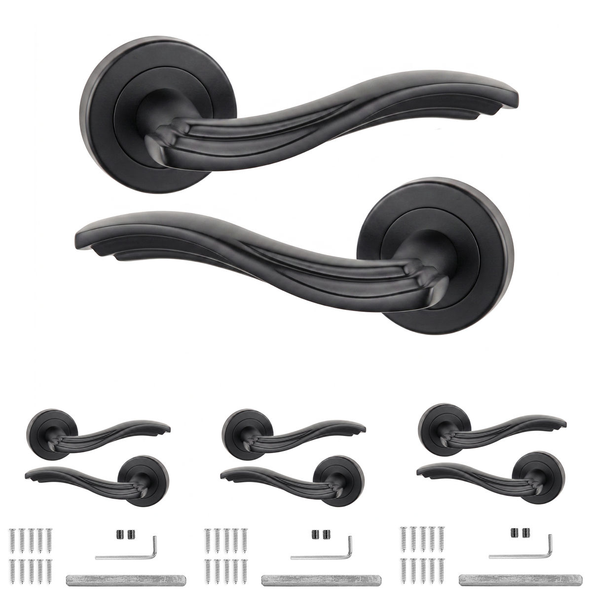 Solace Matt Black Door Lever Handles - Pack of 4 Pairs